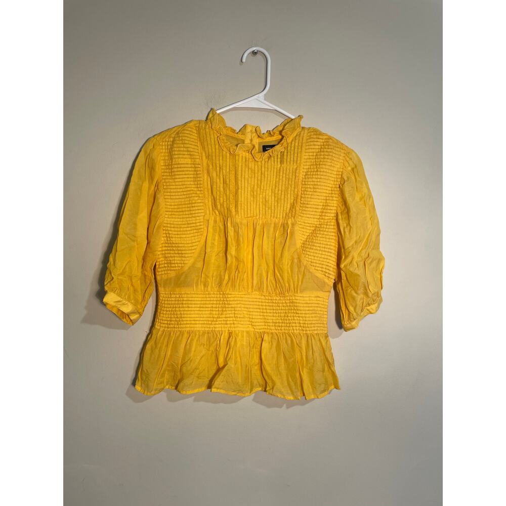 Something Navy Pleated Peplum Top in Yellow Whip Size XS